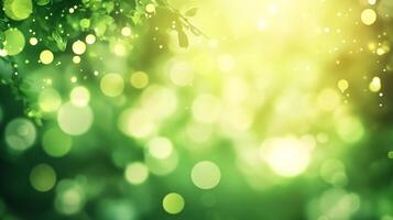 Lush green leaves catch the sunlight, filtered through the canopy, creating soft bokeh and a dreamy, ethereal atmosphere. photo