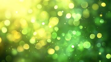 Abstract green and yellow bokeh lights create a festive and ethereal background, perfect for adding a touch of magic and sparkle. photo