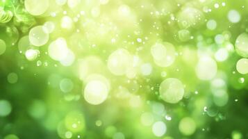 An abstract green scene with light creating bokeh. The scene is light and airy with circular blurs. A summer dream world is portrayed. photo