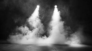Eerie atmospheric scene with dramatic lighting and fog effects creating a sense of mystery and foreboding in a black and white monochrome photo