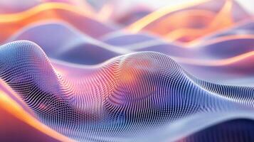 Abstract waves of blue and orange hues. Networked, like data streams or fiber optics, conveying connectivity and technological innovation. photo