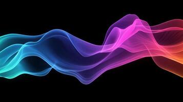 Abstract waves flow across a black background, transitioning from turquoise to orange. The colors blend smoothly into each other, soft hues. photo