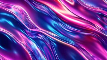 Abstract iridescent surface with fluid, flowing forms and vibrant hues of blue, purple, and pink, creating a mesmerizing visual texture. photo