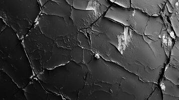Monochromatic abstract of cracked, textured material. Visual representation of distress, decay, and the impact of time on surfaces. photo