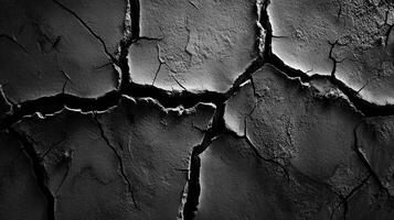 Striking monochromatic shot of cracked earth, showcasing nature's abstract patterns and textures in a compelling visual narrative. photo