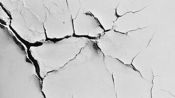 Intricate network of fissures on a white surface, creating a captivating pattern. A study in texture, decay, and monochromatic complexity. photo