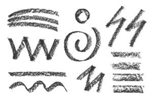 Charcoal bold strokes collection Rough pencil scribbles lines Hand drawn circles and spiral shapes. Scribble black strokes Marker, crayon chalk drawing. Set of sketch texture. illustration vector