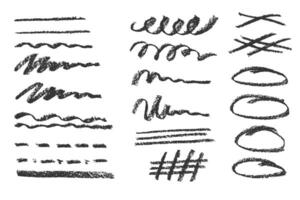 Charcoal pencil hand drawing curly lines, splash squiggles and shapes. Black elements on white background. Grunge chalk crayon scribbles doodles textures. Rough crayon strokes. illustration. vector