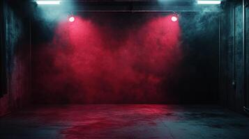 Moody illuminated space with fog effects, perfect for dramatic scenes or photography with a dark, atmospheric setting. photo