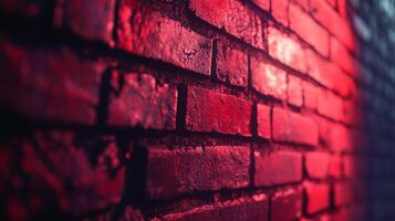 Dramatic, vivid red brick wall up close, a captivating fusion of texture and bold color, creating a striking visual depth in this urban backdrop. photo