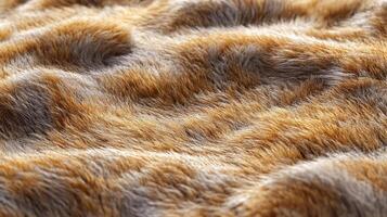 A textured surface of soft and fluffy faux animal fur in warm tones of golden brown and grey, creating a cozy and inviting atmosphere. photo