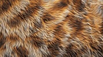Close-up of fur texture with a mix of brown, black and white tones, perfect for backgrounds and adding warmth to designs. photo