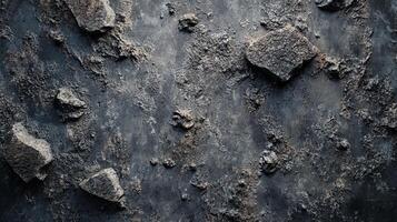 A textured surface reveals a captivating interplay of dark tones and rough rocky details. The surface texture adds depth, and visual interest. photo