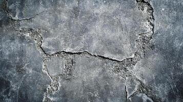 Close-up of a heavily damaged, cracked concrete surface, revealing weathered textures and deep fissures, a study in deterioration. photo