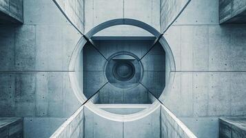 Architectural concrete tunnel featuring geometric shapes and a tunnel vision perspective, creating a modern and minimalist aesthetic. photo