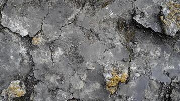 Cracked and weathered concrete surface with textures and discoloration, revealing age and decay in a detailed, close-up view. photo