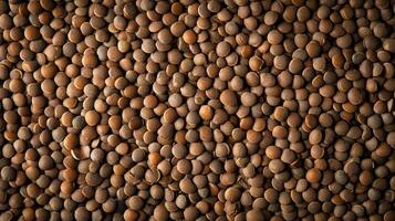 High-resolution, close-up shot of dried lentils. The lentils are brown and packed tightly together, creating an appealing texture. photo
