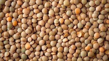 A dense and uniform background showcases lentils, their earthy tones and round shapes creating a visually appealing texture and depth. photo