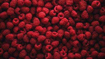 An overhead shot reveals a bountiful array of fresh raspberries, their vibrant red hue creating a captivating visual feast for the eyes. photo