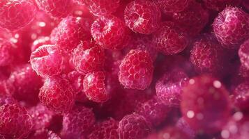 Lush raspberries create a vibrant, textured pattern. Their deep red hue and succulent appearance are a testament to nature's bounty. photo