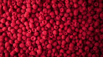 Dense collection of vibrant red raspberries creates a visually appealing and textured surface. The fruit's rich color evokes freshness. photo