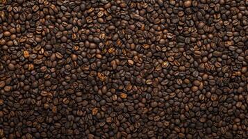 High-angle close-up reveals a dense expanse of coffee beans, showcasing rich textures and warm, inviting tones, creating a captivating visual. photo