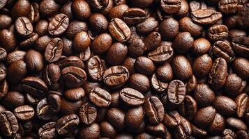 Roasted coffee beans fill the frame with their rich brown color, creating a visually appealing and aromatic coffee background. photo