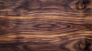 A close-up shot showcasing the intricate patterns and rich textures of a dark wooden surface, revealing the beauty and complexity of the material. photo