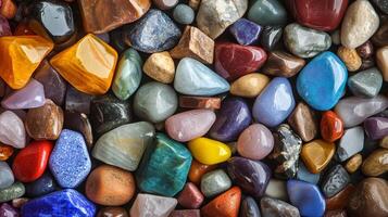A colorful array of polished gemstones and rocks. The image is filled with an assortment of colors and textures, shiny and interesting. photo