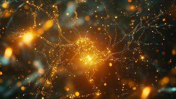 Abstract depiction of interconnected networks, conveying concepts of neural connections, technology, and complex systems with glowing lines. photo
