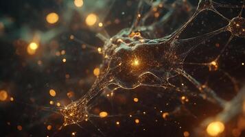 Intricate network of neurons glowing with energy, illustrating complex connections and neural pathways in the brain. Neural network concept. photo