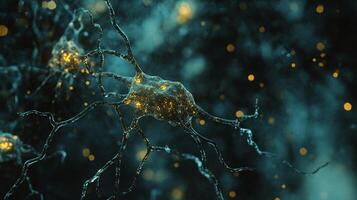 A detailed render of neurons and synapses. The intricate network highlights communication within the nervous system. photo