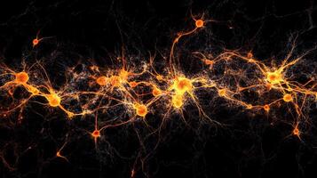Glowing neural network visualization depicts complex data connections with organic, luminous shapes against a dark background, symbolizing innovation. photo