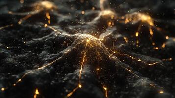 Glow network on dark landscape with glowing lights, showing communication and energy. It represents a unique and innovative design. photo