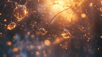 Close-up of Neurons. Abstract representation of brain activity with interconnected cells, neural network, and synapse communication. photo