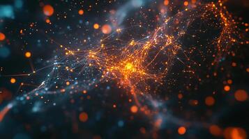 Abstract network visualization with glowing connections forming a complex web, perfect for technology or innovation concepts. photo