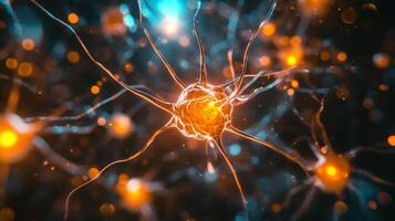 Detailed microscopic rendering of neurons showcasing the intricate structures and connectivity vital for brain function and cell communication. photo