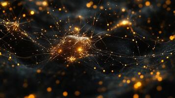 Abstract network of glowing connections. Interconnectedness symbolized by lights and lines creating an ethereal, futuristic appearance. photo