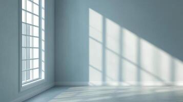 Sunlight streams through a window into a room, creating patterns of light and shadow that create depth and visual interest. photo
