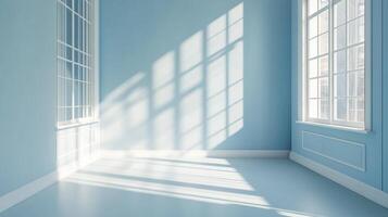 Sunlight streams into a bright, airy room, creating a serene and inviting atmosphere with its soft, gentle glow across the walls. photo