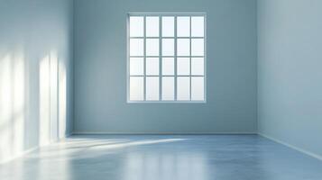 Bright room with a window, soft light casting patterns on the floor, creating a serene atmosphere. The simplicity and purity evoke calmness. photo