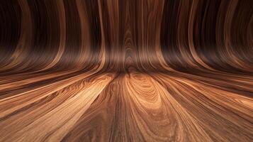 An abstract wood surface with curving shapes showing brown and tan wood grain patterns in a smooth and continuous flow across the scene. photo