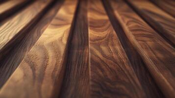 Close-up of a textured wooden surface showing natural grain patterns and a rich, dark color. The surface is smooth and appears to be polished. photo