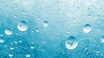 Macro shot of water droplets clinging to a surface, creating an abstract pattern. The surface is blue, evoking calmness and refreshment. photo