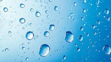Water droplets clinging to a cool surface, creating a refreshing and visually captivating scene. The light blue gradient backdrop adds depth. photo