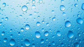 Water droplets glisten on a cool, light blue surface, creating a refreshing and calming visual with varying sizes and shapes. photo