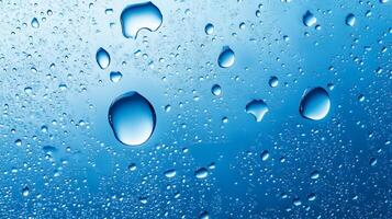 Water droplets clinging to a blue surface, creating a refreshing and pristine visual. Evokes cleanliness and clarity. Great for texture. photo