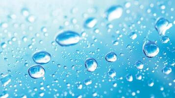 Close-up shot of glistening water droplets on a smooth surface, creating a refreshing and clean visual appeal. The water looks pure. photo