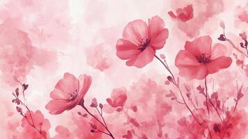 Watercolor blossoms in shades of pink and red create a serene floral scene with soft textures and delicate details, a touch of nature's beauty. photo