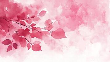 Delicate watercolor painting featuring pink leaves and soft clouds, creating a serene and romantic atmosphere with artistic flair. photo